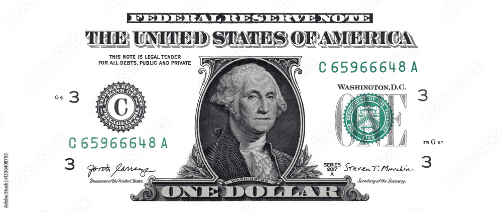 elements of 1 US dollar banknote