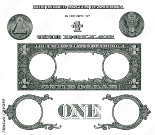 Obraz na płótnie Elements of 1 US dollar banknote w salonie