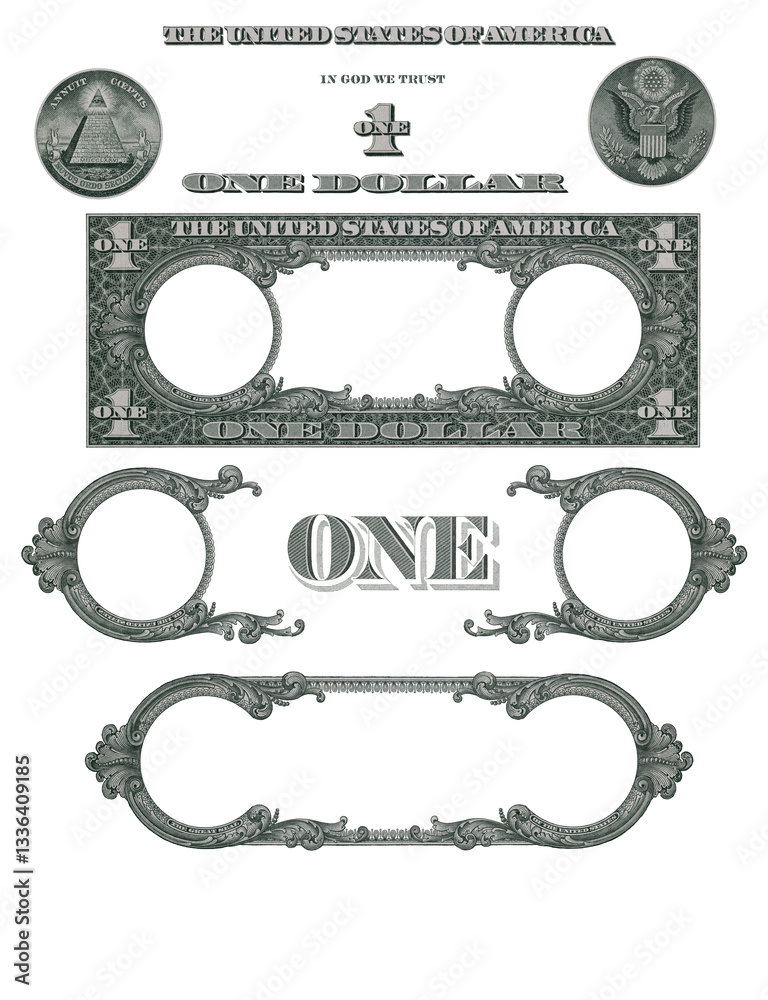 Elements of 1 US dollar banknote