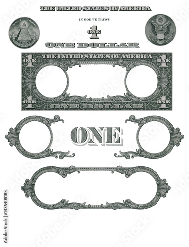 Obraz na płótnie Elements of 1 US dollar banknote w salonie