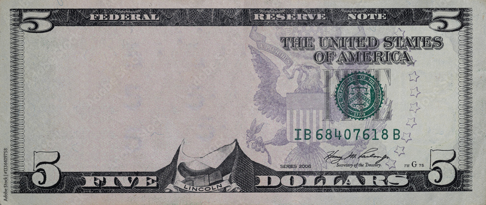 U.S. 5 dollar border with empty middle area