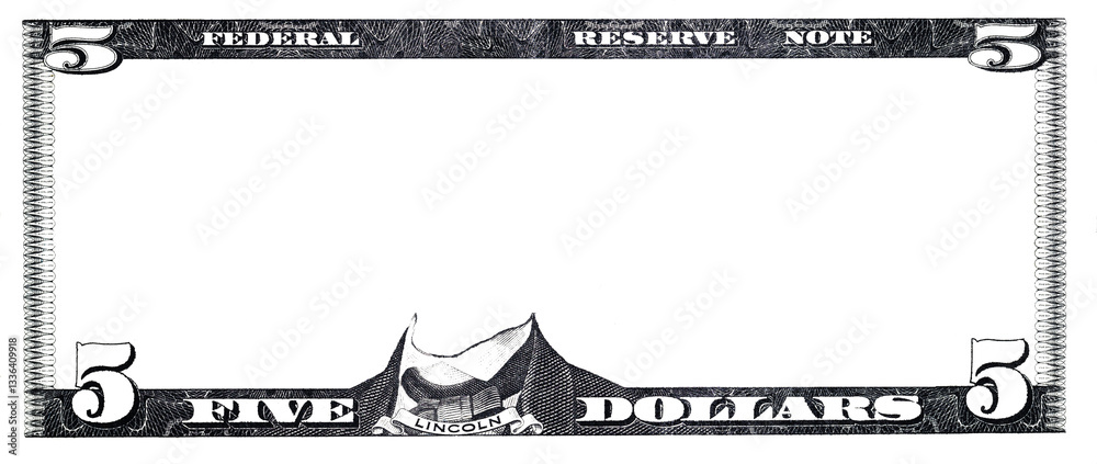 U.S. 5 dollar border with empty middle area
