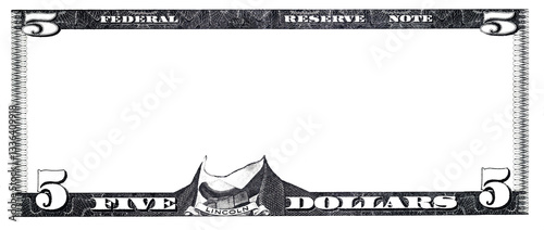 Obraz na płótnie U.S. 5 dollar border with empty middle area w salonie