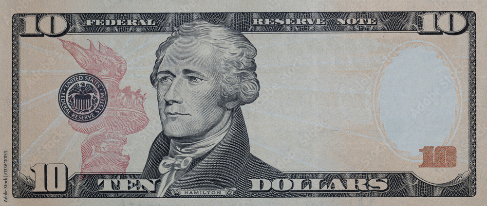 10 dollar banknote with empty middle area