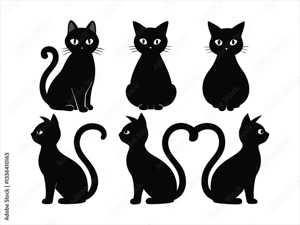 Fototapeta premium Cute Black Cat Silhouettes Set for Design