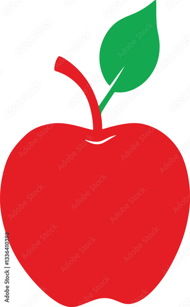 Obraz premium Red apple with a green leaf icon vector art illustration isolate on white background