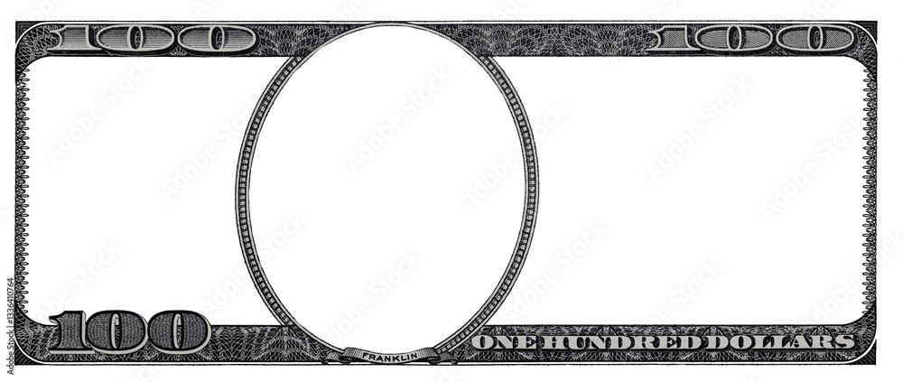 100 dollar border with empty transparent middle area