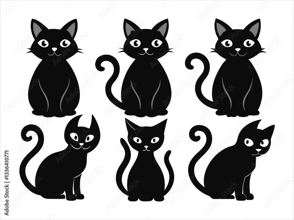 Obraz premium Cute Black Cat Silhouettes Set for Design