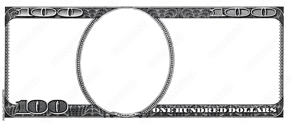 100 dollar border with empty transparent middle area