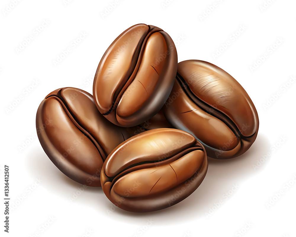 Fototapeta premium 3d realistic Coffee beans vector icon with white background 