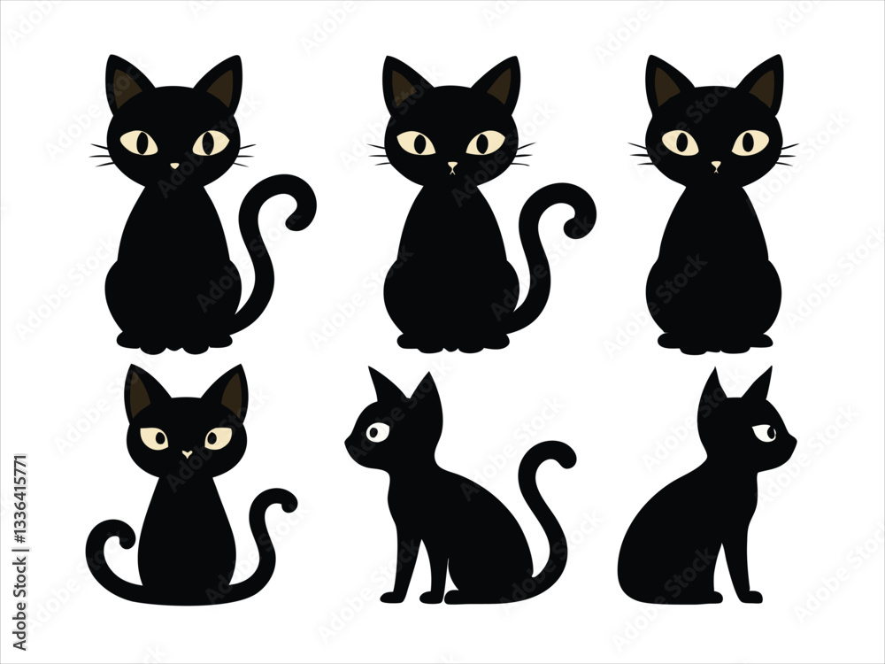 Obraz premium Cute Black Cat Silhouettes Set for Design