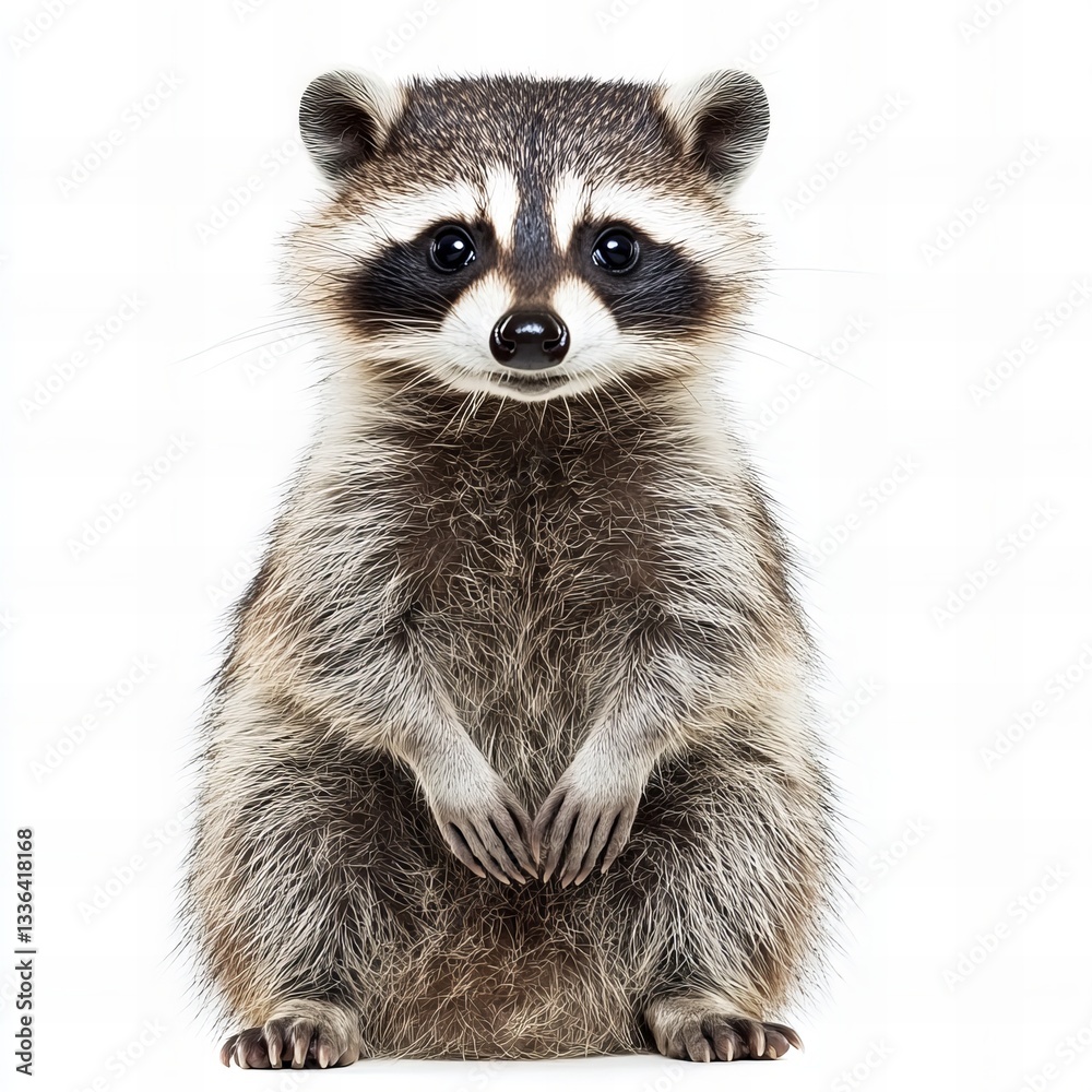 Fototapeta premium High-quality portrait of a raccoon, isolated on a clean white background. Perfect for wildlife, nature, and animal-themed projects.