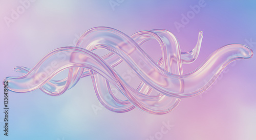 Smooth Gel-Like Ribbons Weaving Through an Atmospheric Background Icon