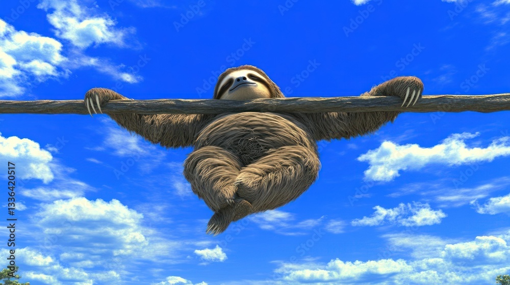 Fototapeta premium A cute sloth is hanging from a tree branch outdoors