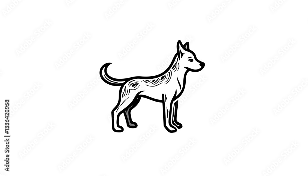 Fototapeta premium Dotwork Tattoo.Illustration of a standing dog in black and white
