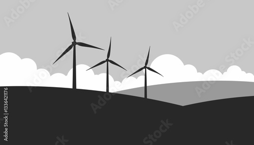 Silhouette of wind turbines against cloudy sky