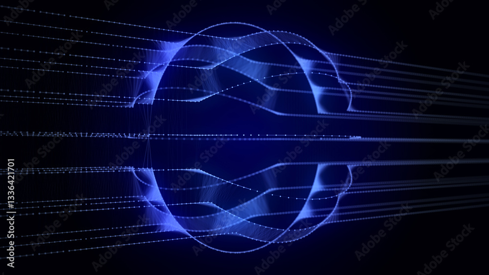 Fototapeta premium Blue sphere consisting of points and lines. Modern wireframe elements. Technology grid sphere. 3d rendering.