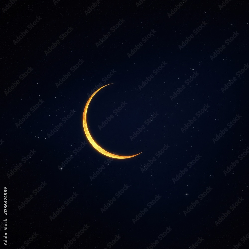 Naklejka premium Golden Crescent Moon in Starry Night Sky