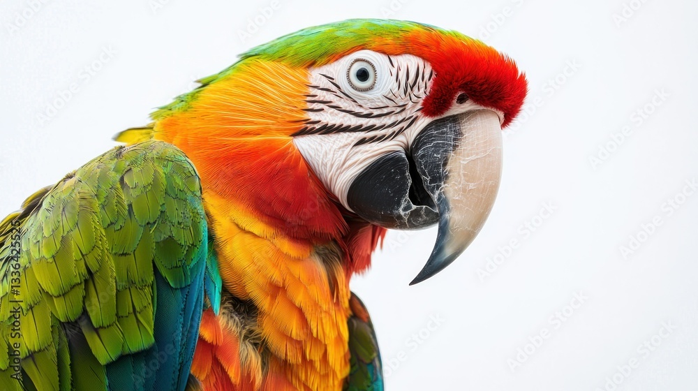 A Colorful Parrot Displays Its Beautiful Feathers Against White Background A Colorful Parrot Displays Its Beautiful Feathers Against White Background