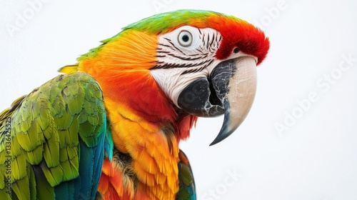 A Colorful Parrot Displays Its Beautiful Feathers Against White Background