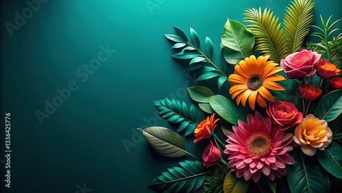 Nature's Glow: Vibrant Flat Lay with Copy Space - High-Resolution Stock Photo