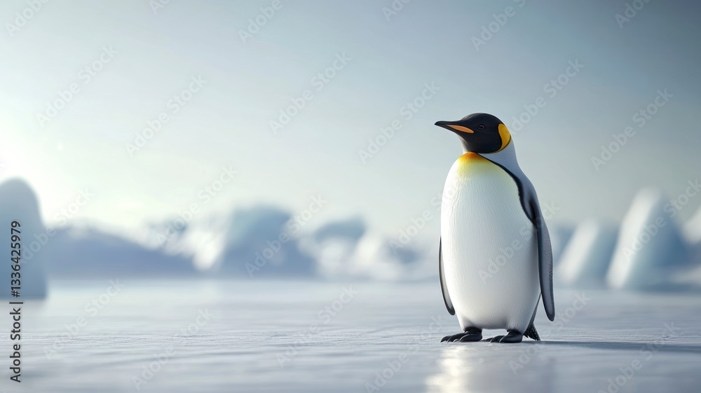 Obraz premium Emperor Penguin Standing on Ice in Antarctica's Cold, Snowy Landscape