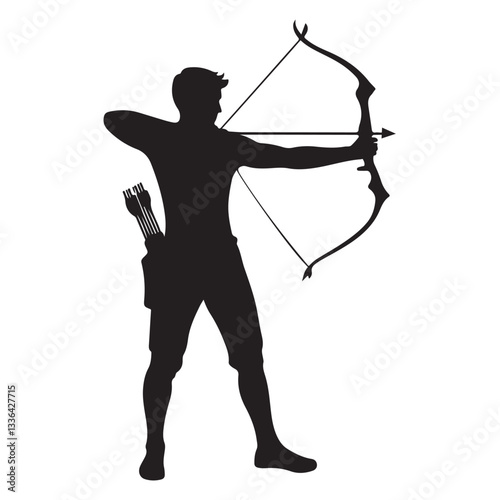 Archer silhouette drawing bow arrow archery sport recreation illustration