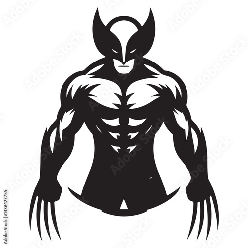 Wolverine silhouette muscular superhero character claws superhero power design