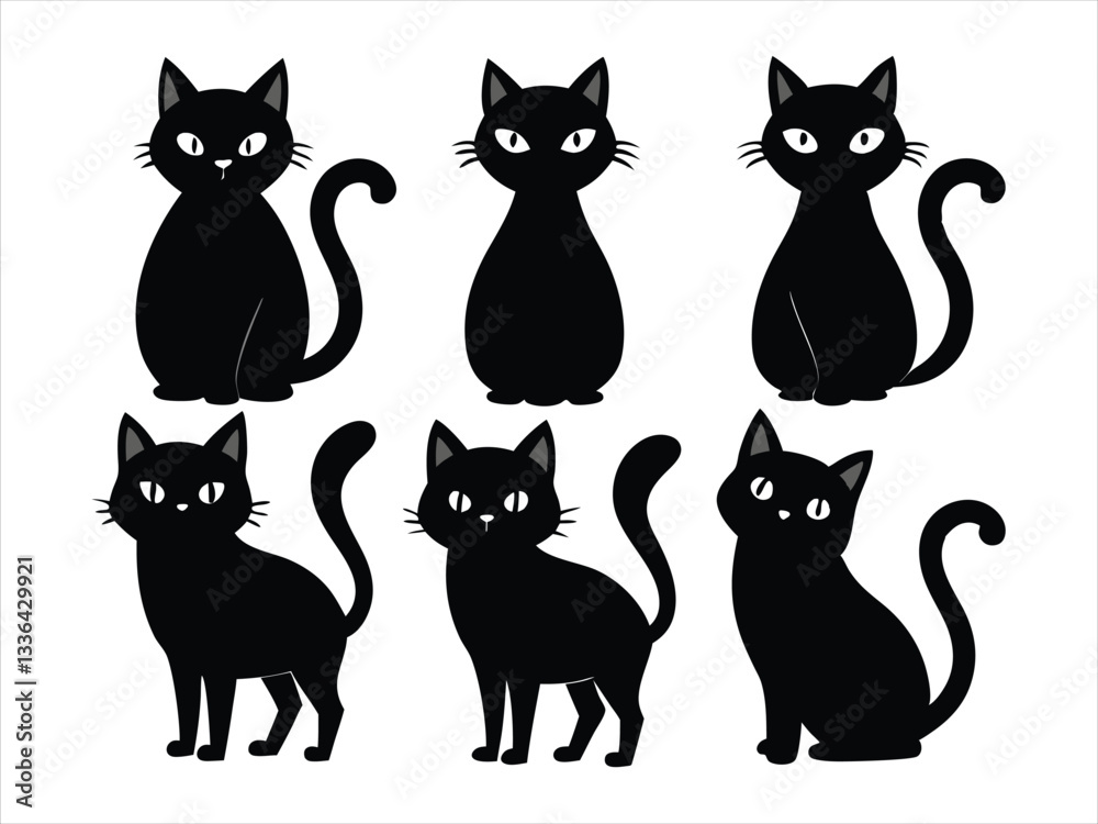 Obraz premium Cute Black Cat Silhouettes Set for Design