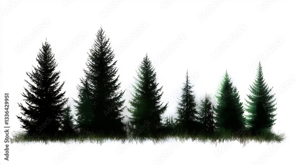 Evergreen Forest Silhouette for Isolated on White. Evergreen Forest Silhouette for Isolated on White.