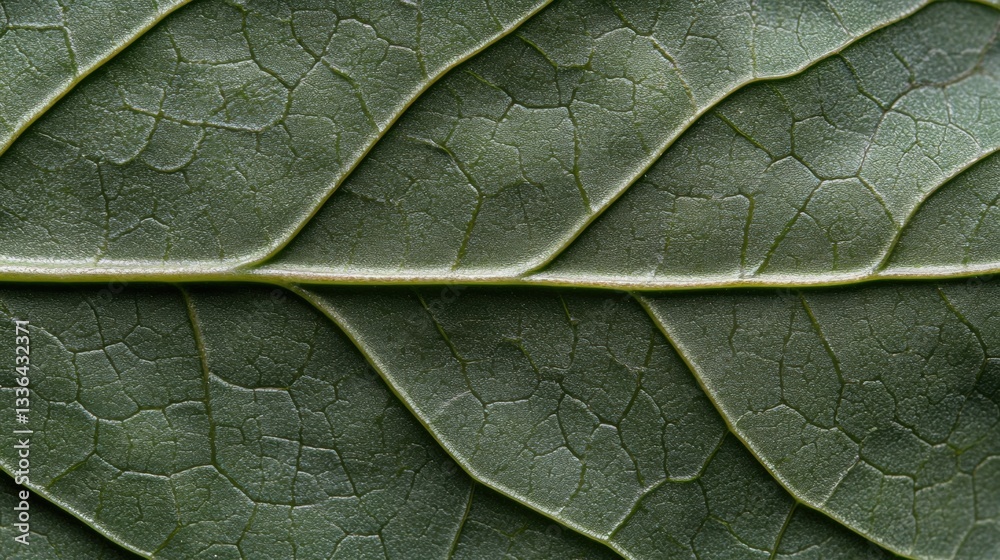 Fototapeta premium Close-up of a leaf's surface. the leaf appears to be a dark green color and has a rough texture. the veins of the leaf are visible and run diagonally across the surface, creating a wavy pattern.