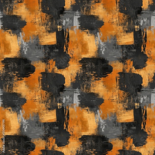 Burnt Sienna, Gold, and Charcoal Grey Abstract Brushstroke Seamless Pattern