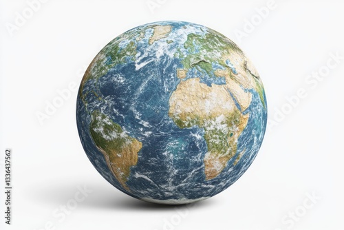 The detailed depiction of a planet earth with continents and oceans