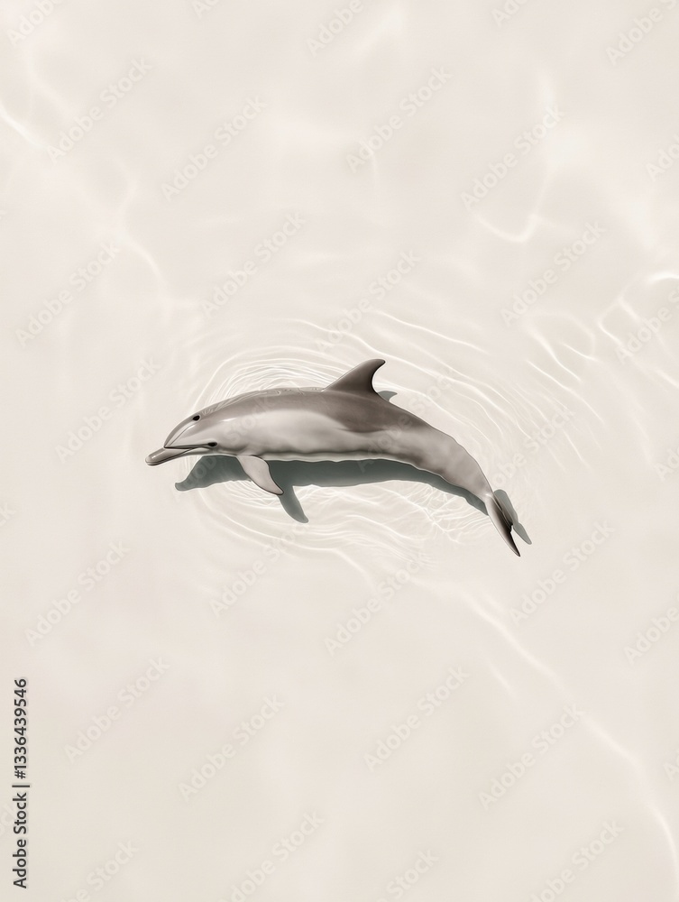 Fototapeta premium Digital illustration of a dolphin swimming in the ocean. the dolphin is in the center of the image, with its body facing towards the right side of the frame.