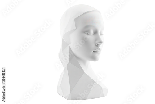Abstract White Sculpture of a Female Head with Geometric Features