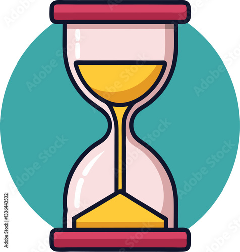 Hourglass Vector Illustration with Yellow Sand and Pink Frame, Colorful hourglass vector design featuring yellow sand and a pink frame, symbolizing the passage of time in a modern style.
