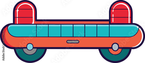 Futuristic Hoverboard Vector Illustration Design, A vector illustration of a futuristic hoverboard in red and teal, featuring smooth wheels and a sleek, modern design.
