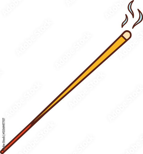 Incense Stick with Smoke Wisp, A simple illustration of an incense stick with a soft, curling smoke wisp rising from the tip.
