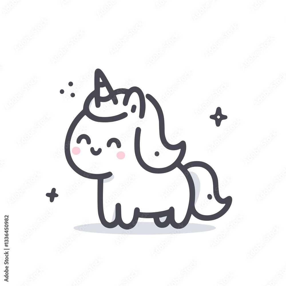 Cute cartoon unicorn smiling with sparkles Cute cartoon unicorn smiling with sparkles