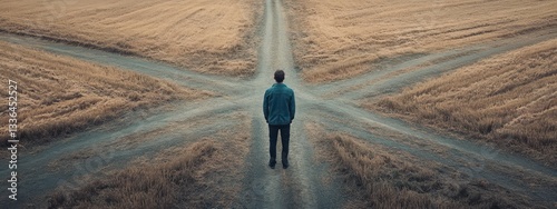 A man stands at a crossroads. Selective focus.