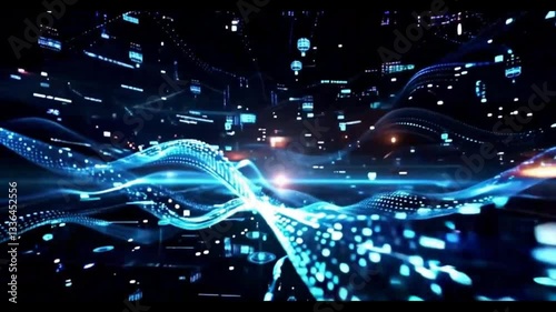 Abstract technology big data background concept. Motion of digital data flow. Transferring of big data. Transfer and storage of data sets , block chain, server, hi-speed internet