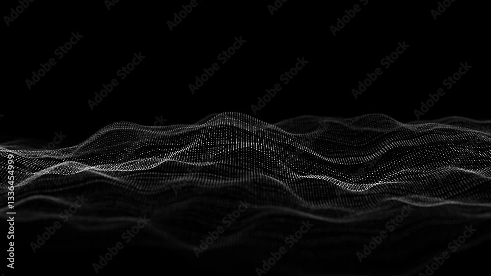 Dynamic black wave of particles. Abstract futuristic background. Big data visualization. 3D rendering.