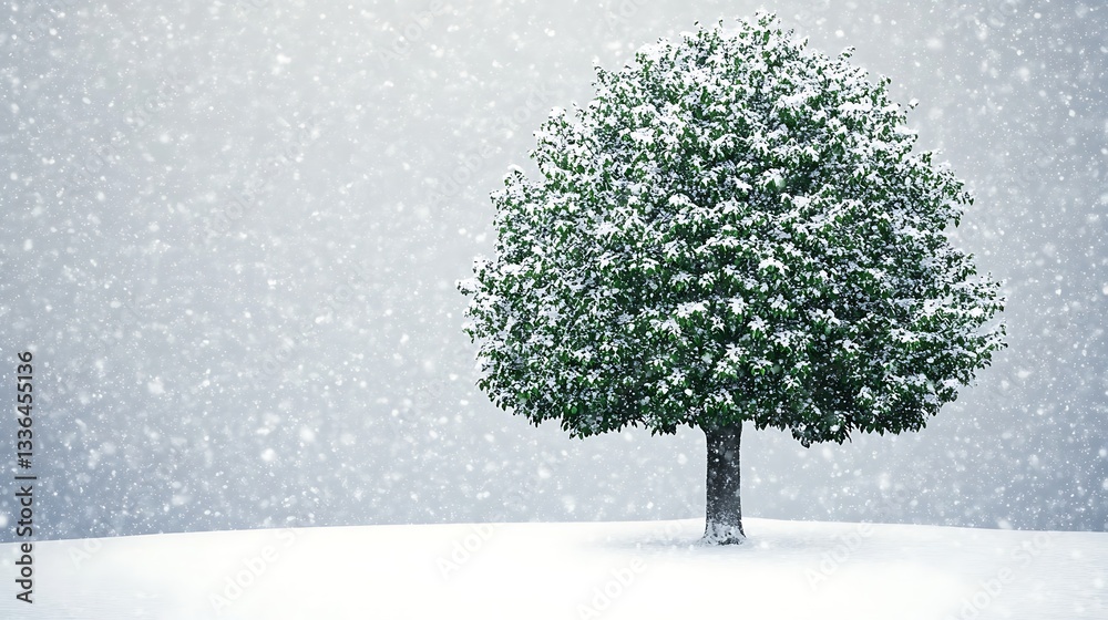 Snowy tree in winter landscape, peaceful scene, possible use nature background Snowy tree in winter landscape, peaceful scene, possible use nature background