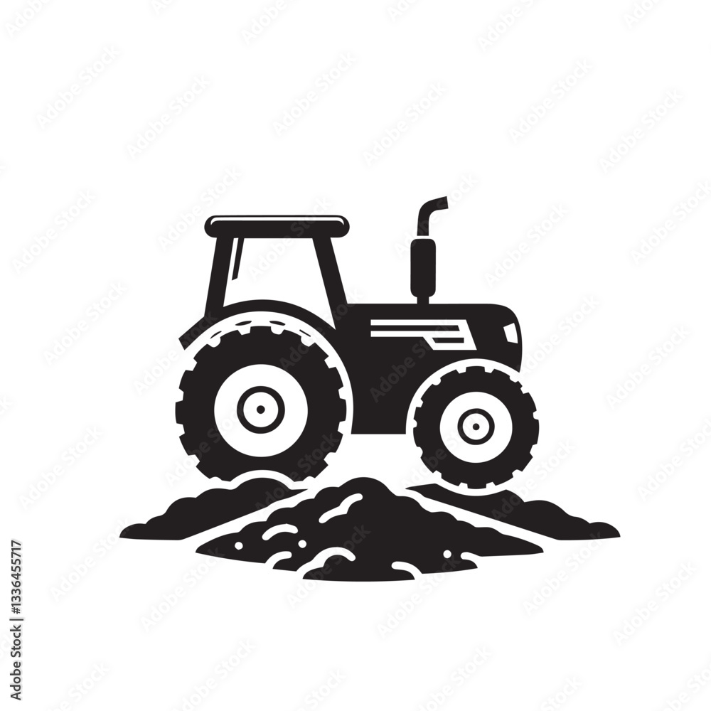 Obraz premium Vector silhouette of tractor on a white background