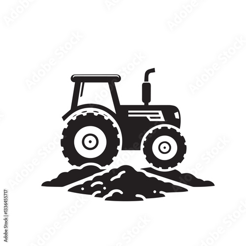 Vector silhouette of tractor on a white background