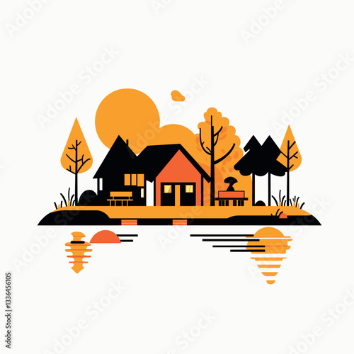 Draw a 2D logo of a retirement camp on a white background, in which pensioners come to try something new in their lives, have fun or learn something

