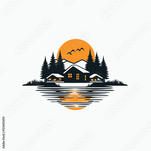 Draw a 2D logo of a retirement camp on a white background, in which pensioners come to try something new in their lives, have fun or learn something

