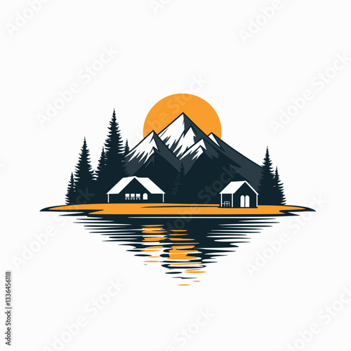 Draw a 2D logo of a retirement camp on a white background, in which pensioners come to try something new in their lives, have fun or learn something

