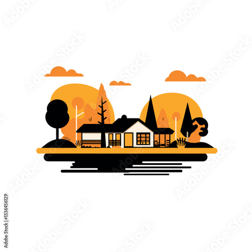Draw a 2D logo of a retirement camp on a white background, in which pensioners come to try something new in their lives, have fun or learn something

