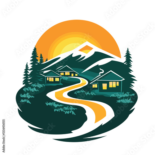 Draw a 2D logo of a retirement camp on a white background, in which pensioners come to try something new in their lives, have fun or learn something

